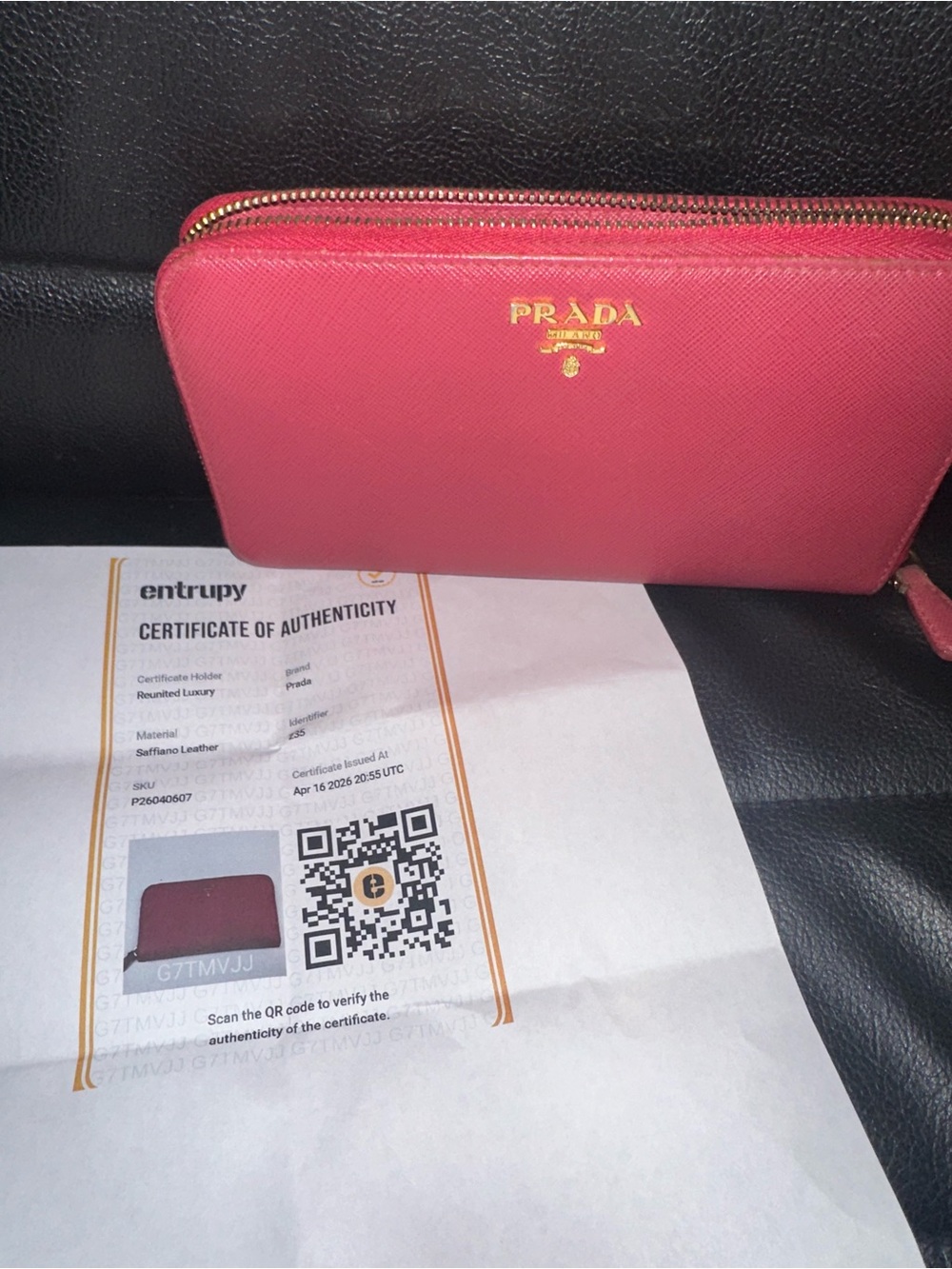Prada Saffiano Zip-Around Wallet in Pink with Gold Hardware - Picture 2 of 10
